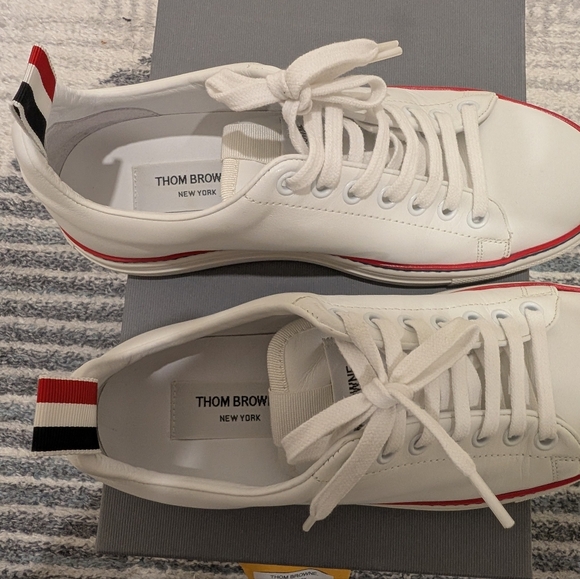 [Thom Browne] White Vitello Calf Tennis Sneakers Sz 38 - Picture 11 of 14